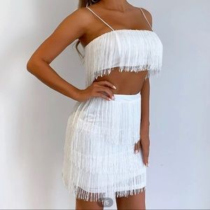 SHEIN white fringe set, size L, never worn